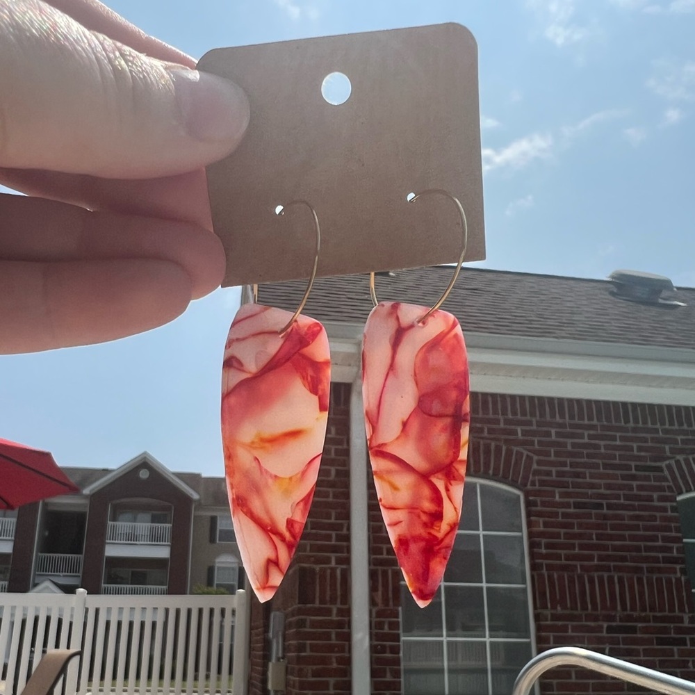Handmade Polymer Clay Red and White Marbled Earrings